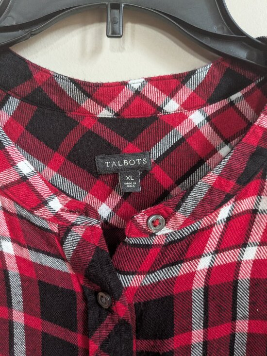 Talbots Tops - talbots red black white plaid viscose flannel button up shirt size xl #502